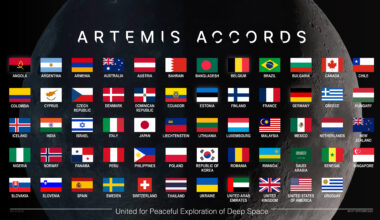 National flags of Artemis Accords signatories.