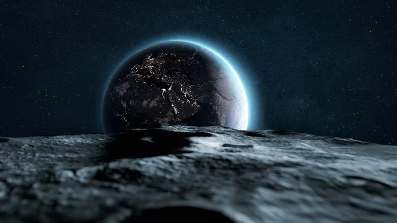 Digital image of the Earth from the Moon's surface.