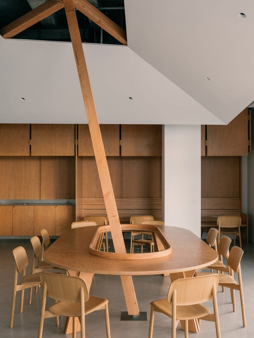 Wooden table with a hole in the middle