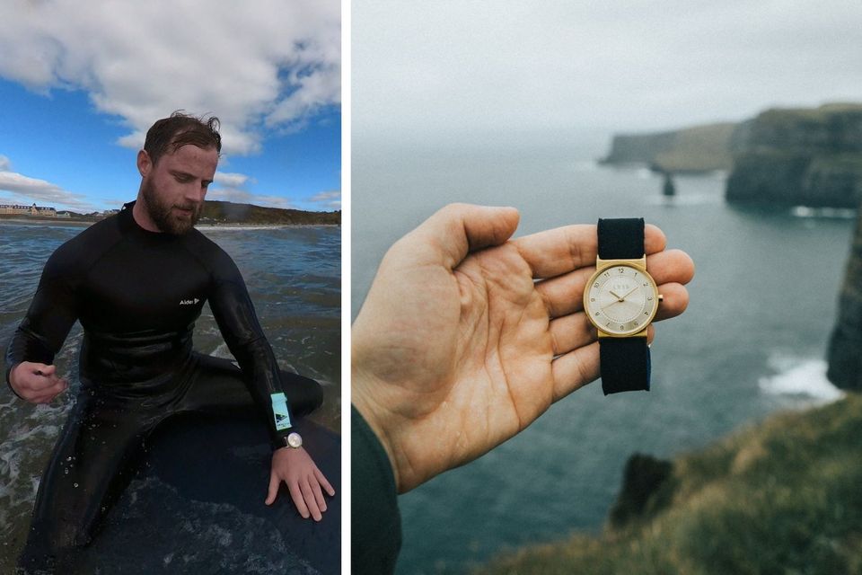 Left: Galway native Ruairí Phelan Right: Less Watches currently has two designs, the Silver Strand and the Gold Coast