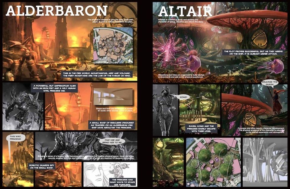 Comic-style concept art of a sci-fi world with detailed environments and characters.