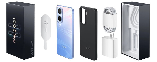 The iQooNeo 11 comes with a case and charger in the box. (Image source: iQoo)