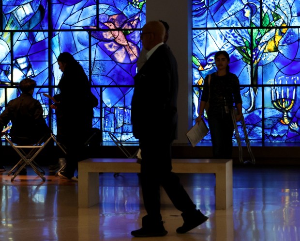 "America Windows," Marc Chagall's stained glass panels, are part of a walking tour titled "The Art of Ferris Bueller" that looks at the same artworks as Ferris and his friends in the 1986 movie "Ferris Bueller's Day Off." (Antonio Perez/Chicago Tribune) 