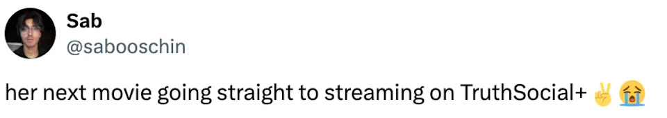Tweet joking about a movie streaming on TruthSocial+