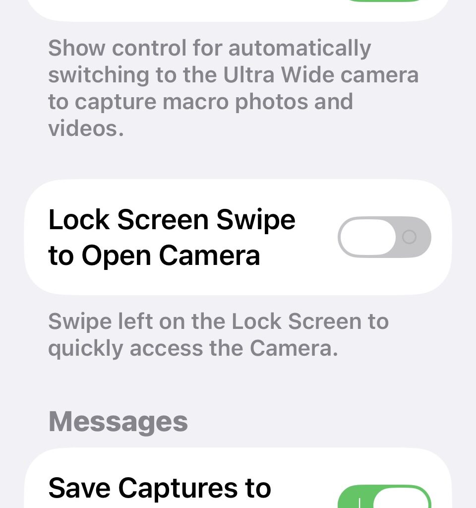 Disable Lock Screen swipe camera access on iPhone
