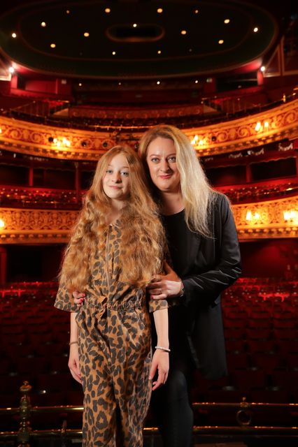 Child actor Francesca Europa and her mother Jade Black at The Gaiety Theatre. Photo: Gerry Mooney