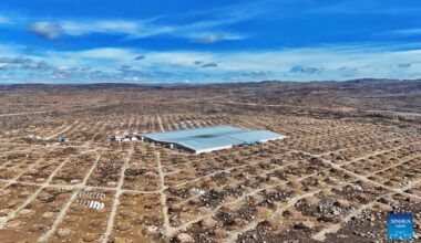 An aerial drone photo taken on October 28, 2025 shows a view of the Large High Altitude Air Shower Observatory (LHAASO) in Daocheng county, Southwest China