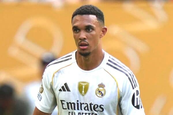 Real Madrid's Trent Alexander-Arnold controls the ball during the Club World Cup group H soccer match between Real Madrid and Al Hilal in Miami, Fla., Wednesday, June 18, 2025. (AP Photo/Lynne Sladky)