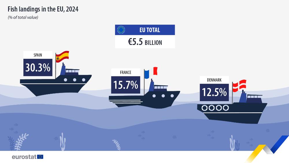 Fish landings in the EU, 2024 (% of total value). Chart. See link to the full dataset below.