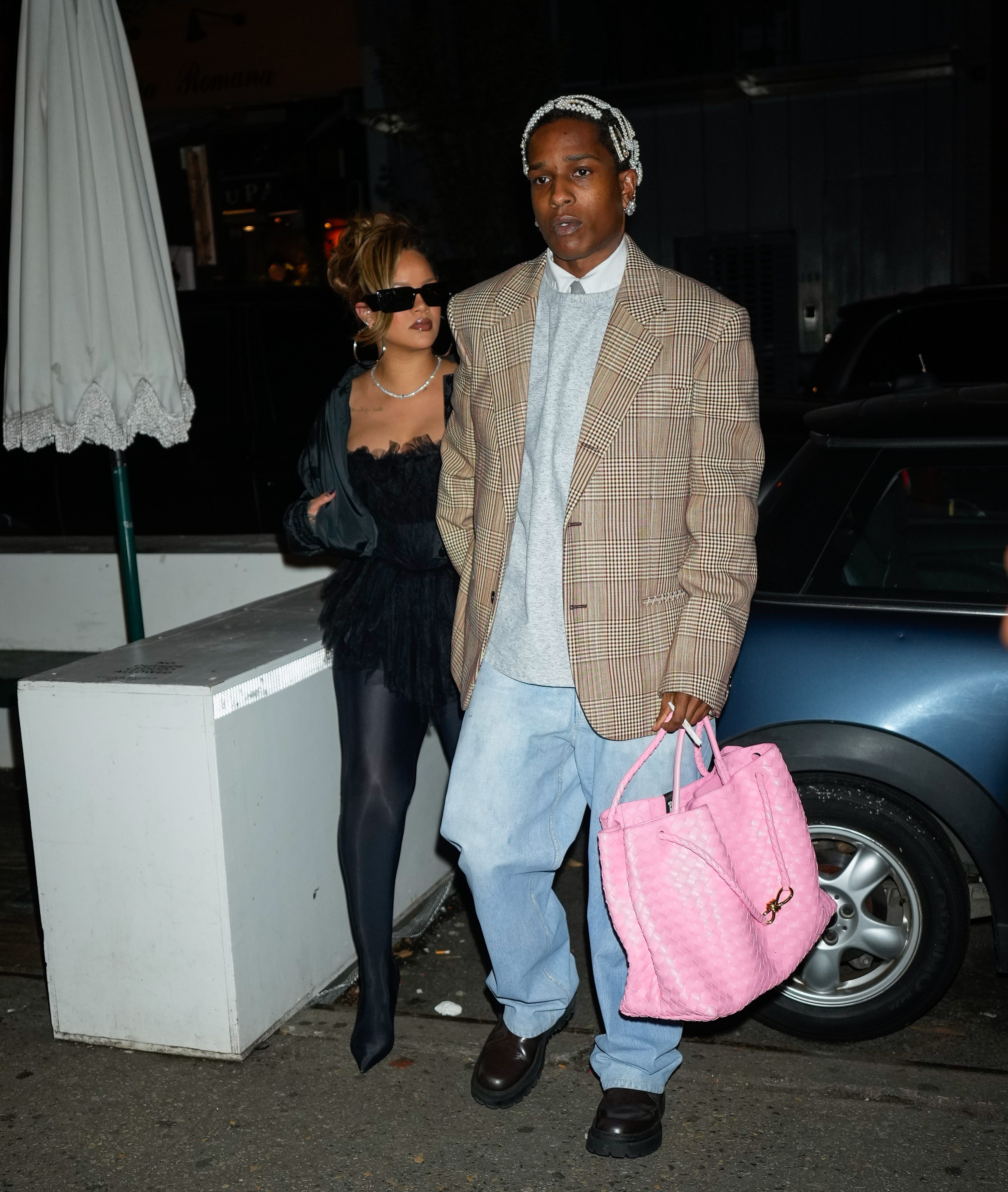 new york, new york october 04: asap rocky and rihanna are seen at carbone to celebrate asap rockys birthday on october 04, 2023 in new york city. (photo by jackson lee/gc images)