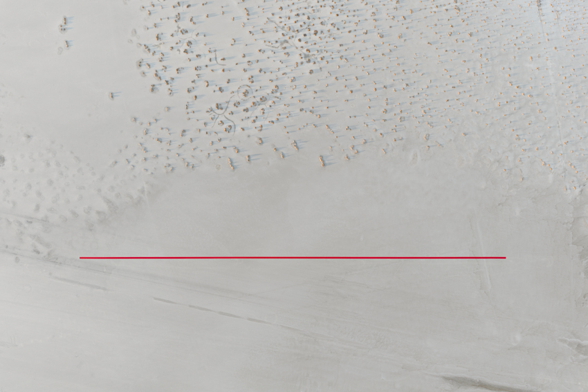 one-kilometer red line land art installation by gregory orekhov spans across california desert