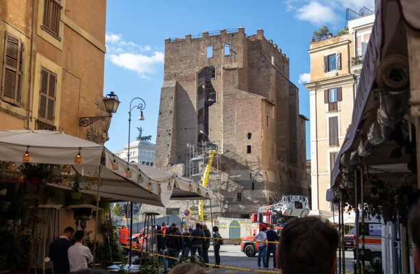 Worker rescued from partly collapsed medieval tower in Rome