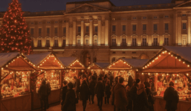 Tourists have flocked to a 'Christmas market’ outside Buckingham Palace