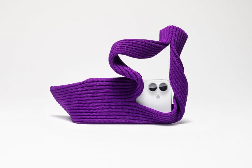 Purple phone holder by Issey Miyake and Apple
