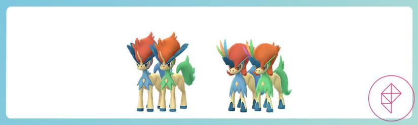 Shiny Keldeo with its regular version in both of its forms. Shiny Keldeo gets a more teal fur coat.