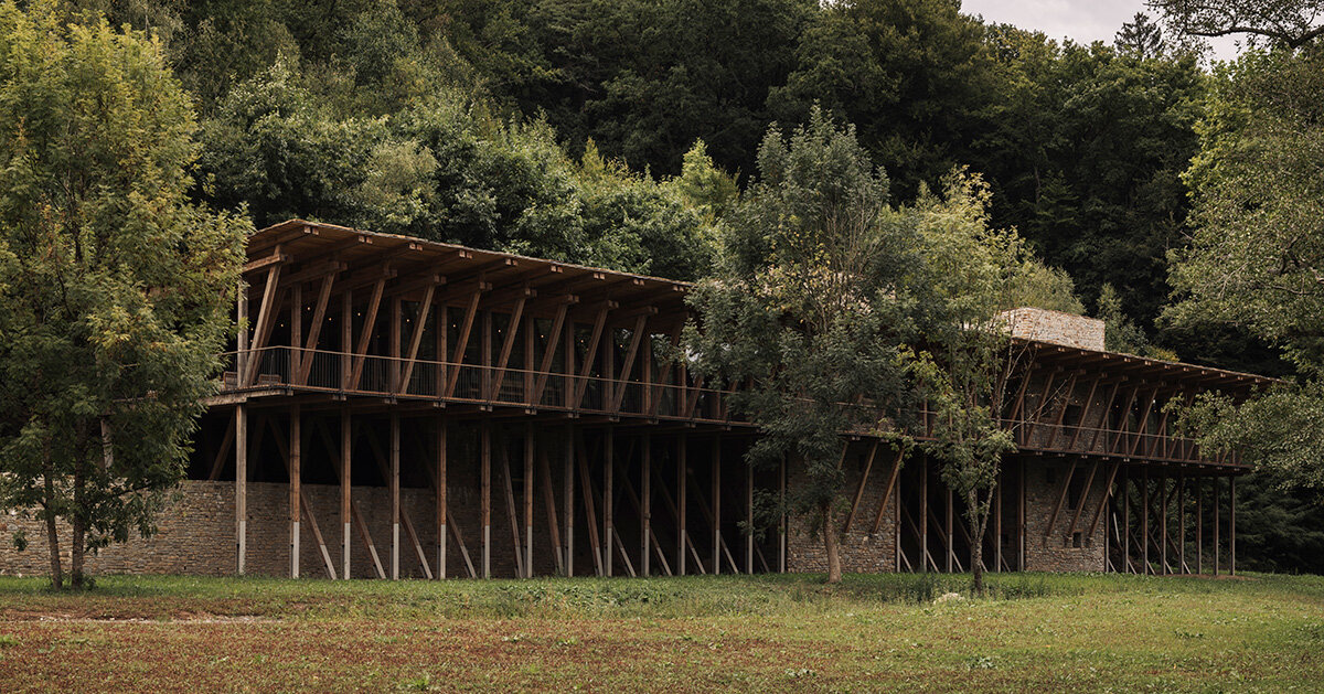 stone and timber shape residence by BC architects in belgium
