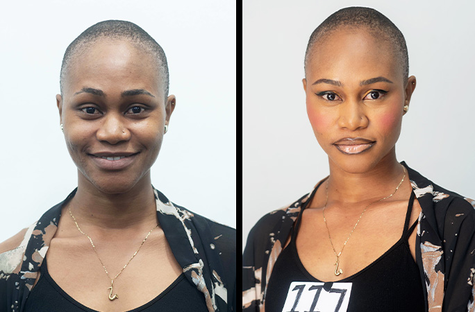 woman before and after her makeover