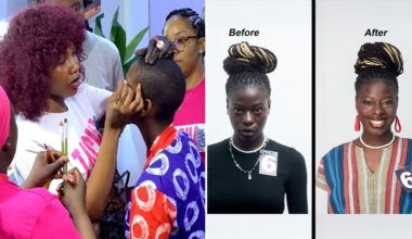 split image of Anita doing a makeover and a before and after