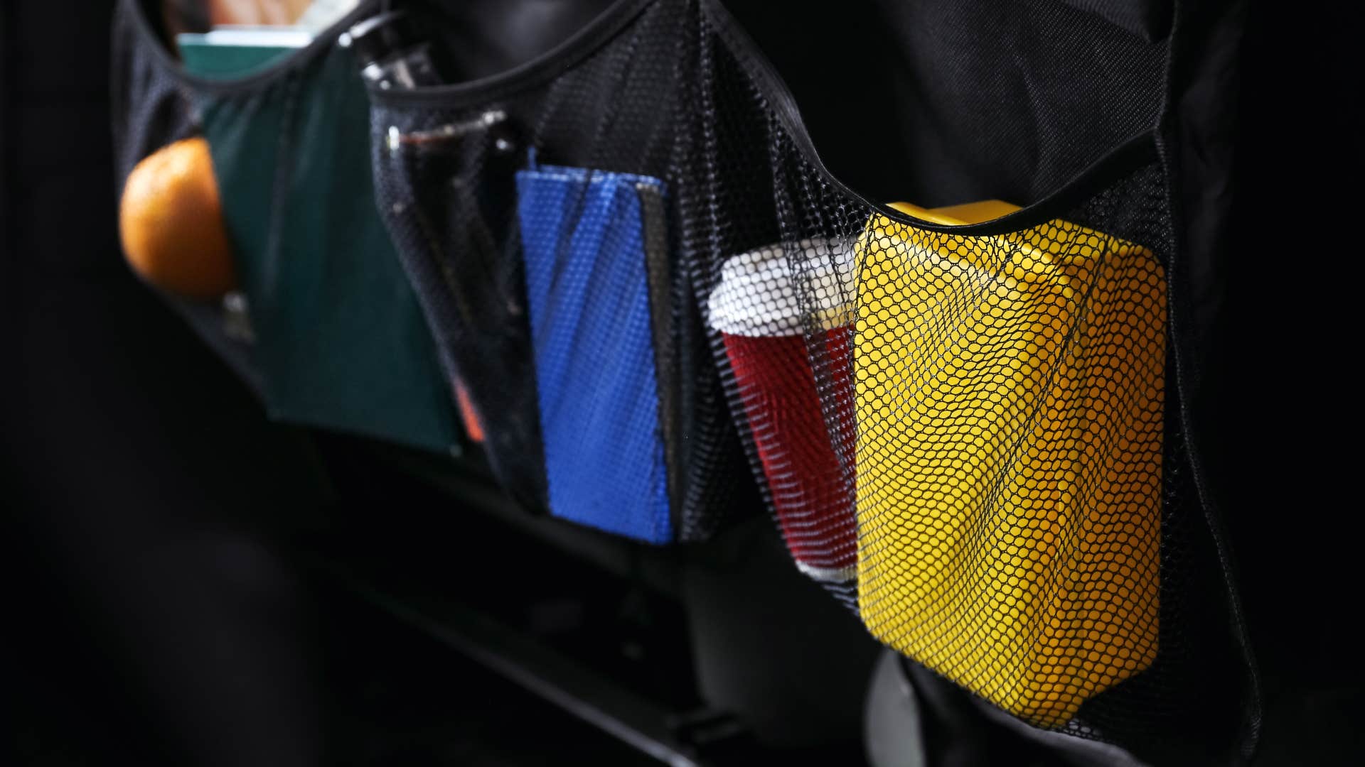 hygiene kit and supplies in backseat of car