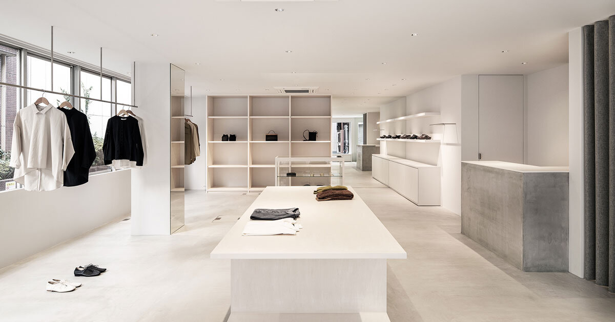 white-stained wood shapes bright interiors for tokyo apparel store