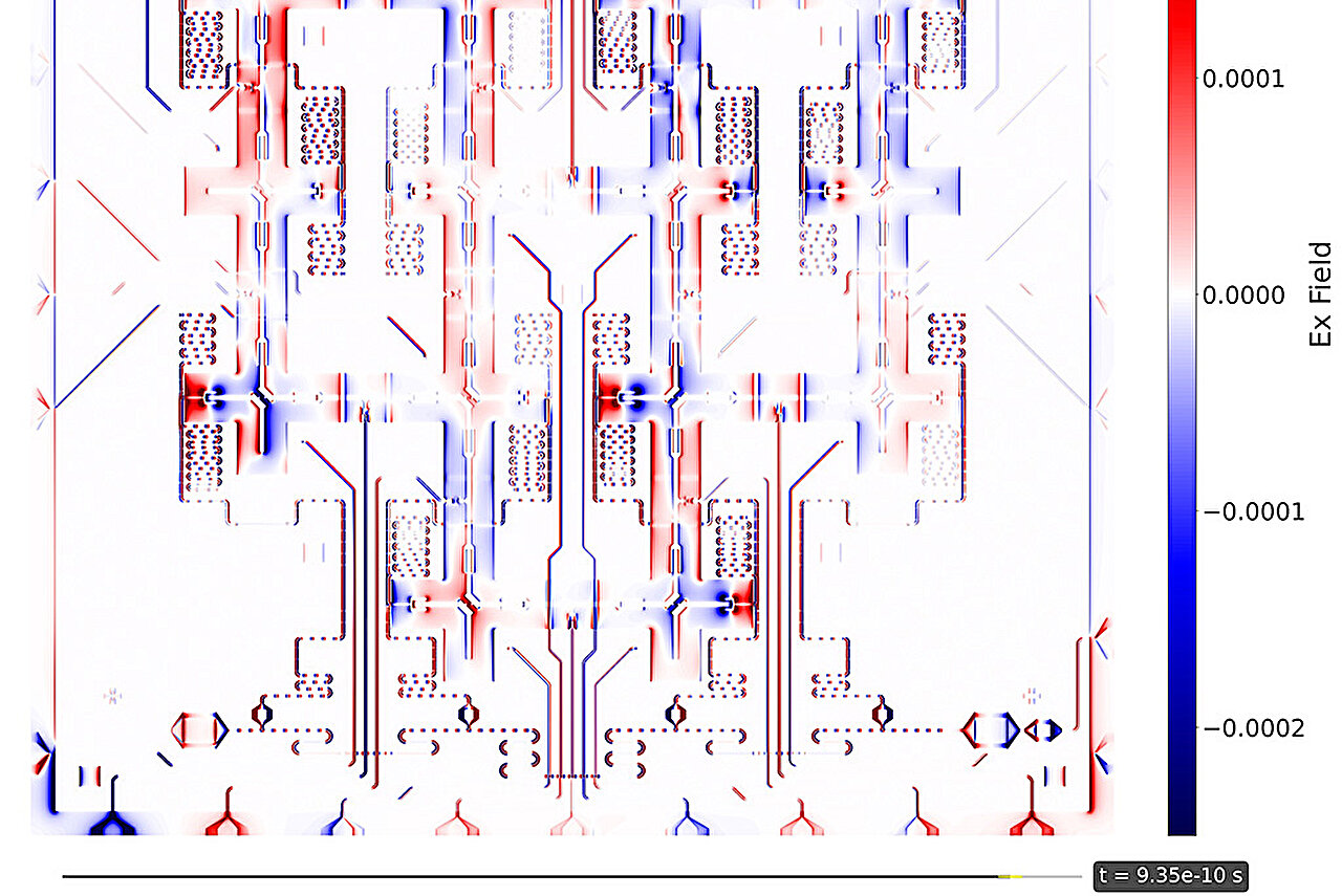 A coalition of researchers used almost all of the Perlmutter supercomputer’s 7,168 NVIDIA GPUs over a period of 24 hours to capture the structure and function of a multi-layered chip. The chip measures 10 millimeters square and 0.3 millimeters thick, with etchings just one micron wide. Credit: Zhi Jackie Yao/Berkeley Lab