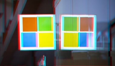 a moshed/glitchy version of a Windows logo on a Microsoft Store front