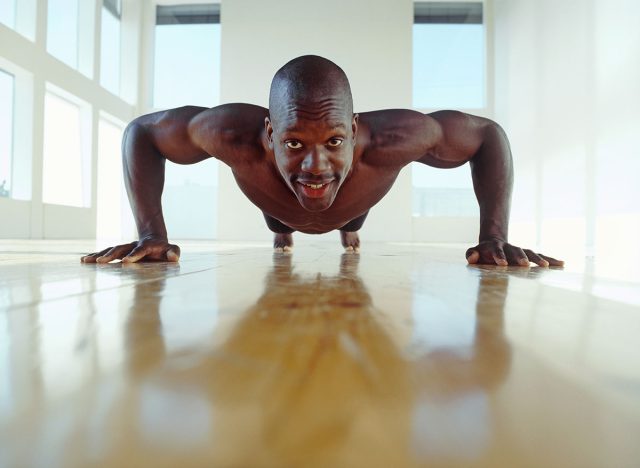 African American man doing pushups