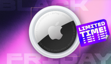 Apple AirTag on purple background