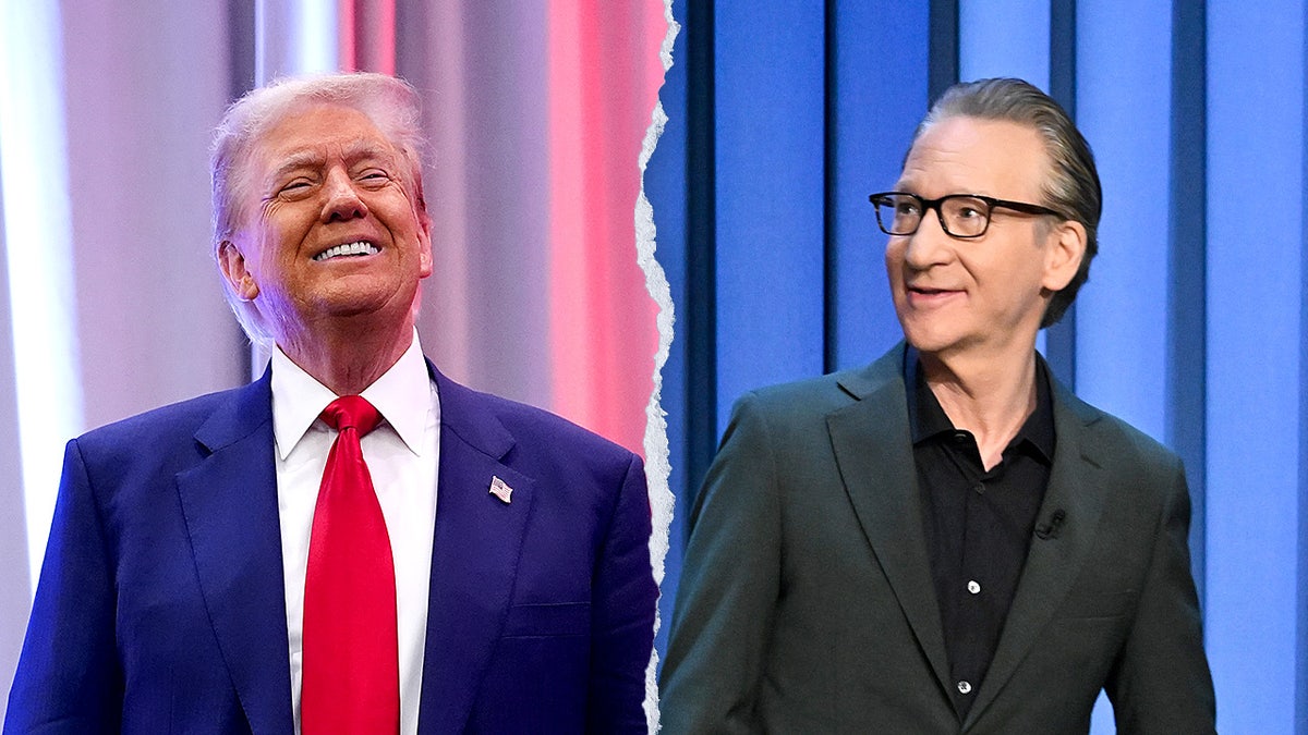 Split image of President Donald Trump, left, and comedian Bill Maher, right.