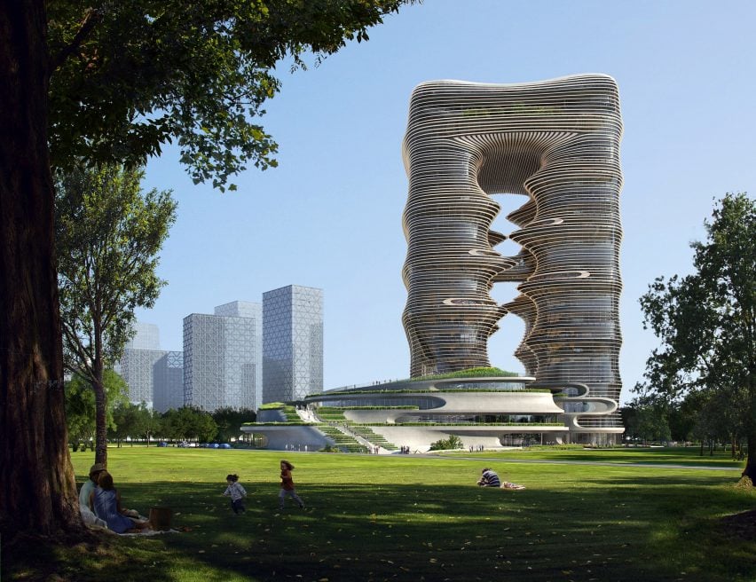 Render of a sinuous high rise by Zaha Hadid Architects