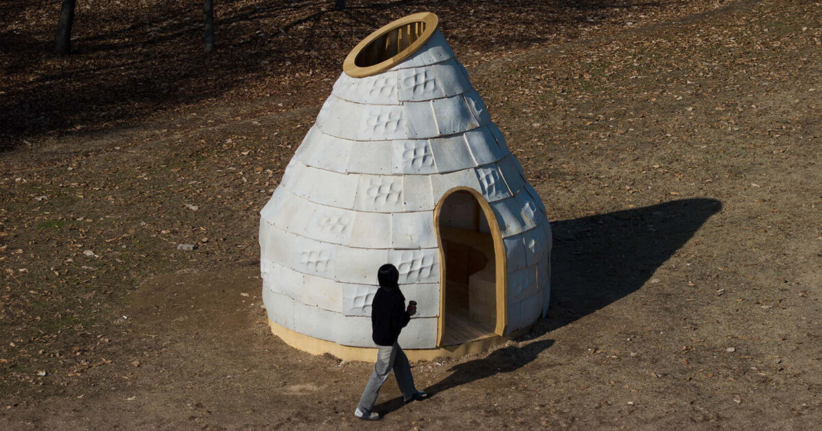 yong ju lee grows pavilion from mycelium using 3D printing in seoul