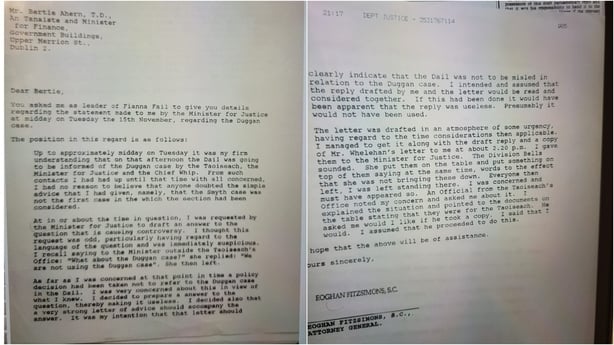 A letter from then AG Fitzsimons to Ahern regarding Smyth/Duggan cases