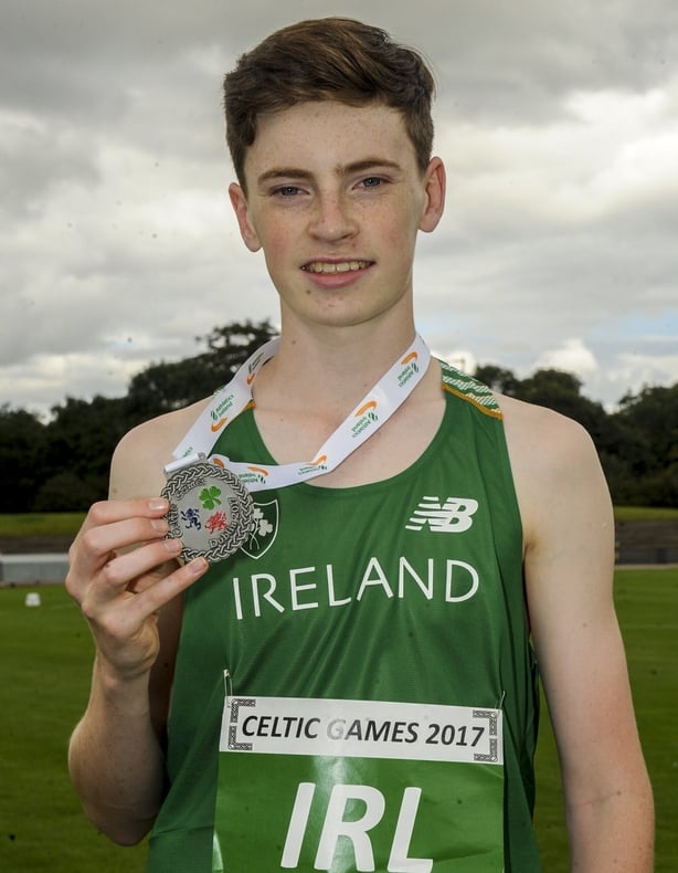 5 August 2017; Cian McPhillips, Ireland, winner of the Under 16 Boy's 800m event, during the Celtic Games Track and Field at Morton Stadium in Santry, Dublin. Photo by Tomás Greally/Sportsfile 