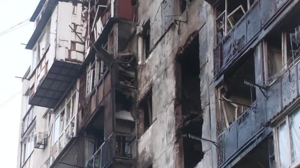 Screengrab from a video showing a damaged building in odesa, ukraine