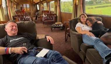 Neighbours star Holly Valance is spotted unwinding with Tommy Robinson ‘on luxury steam train trip’