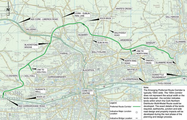 Draft plans for the Cork Northern Distributor Multi-Modal Road route