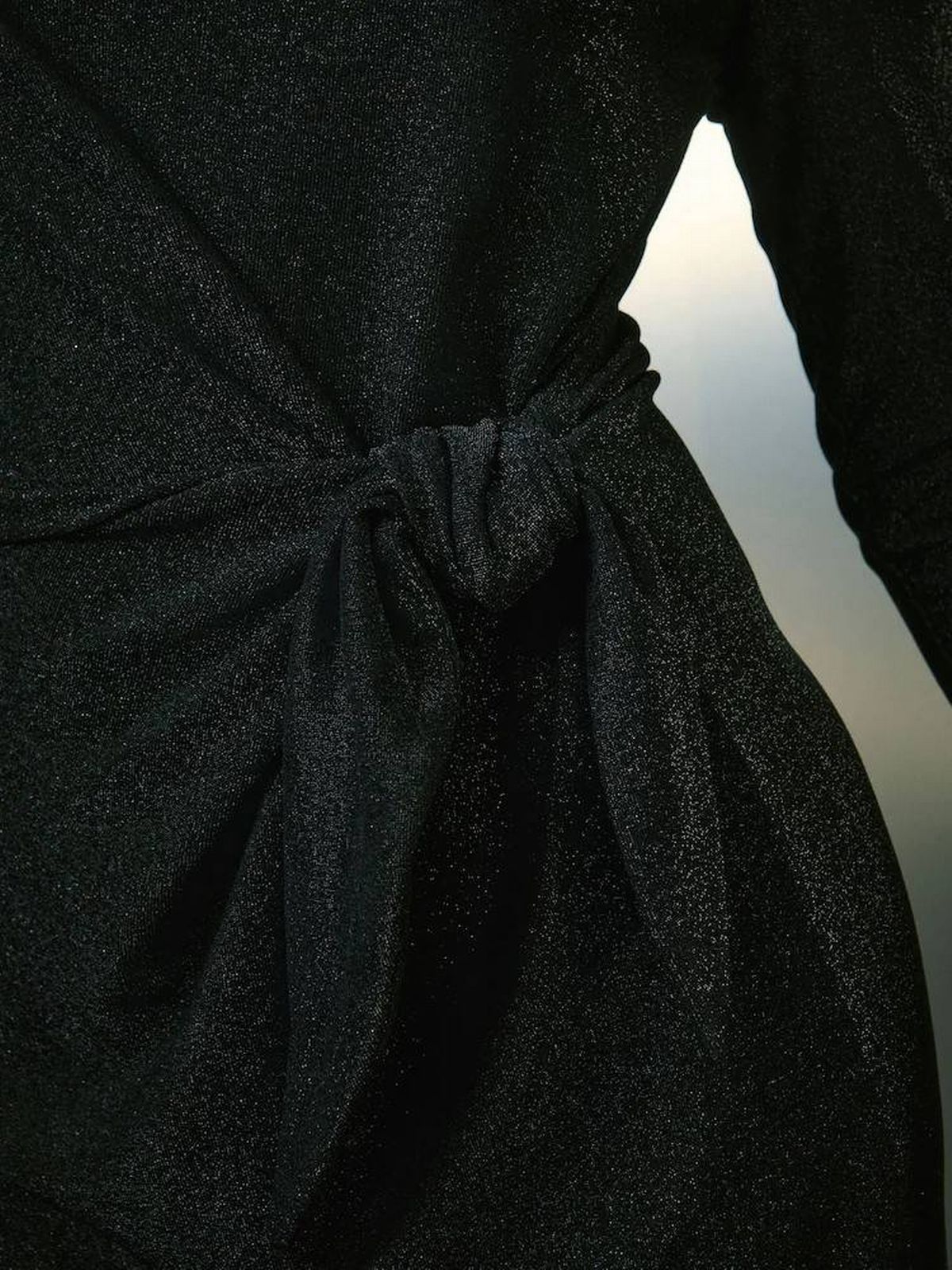 Next Silver/Black Mini Tie Waist Sparkle Long Sleeve Dress