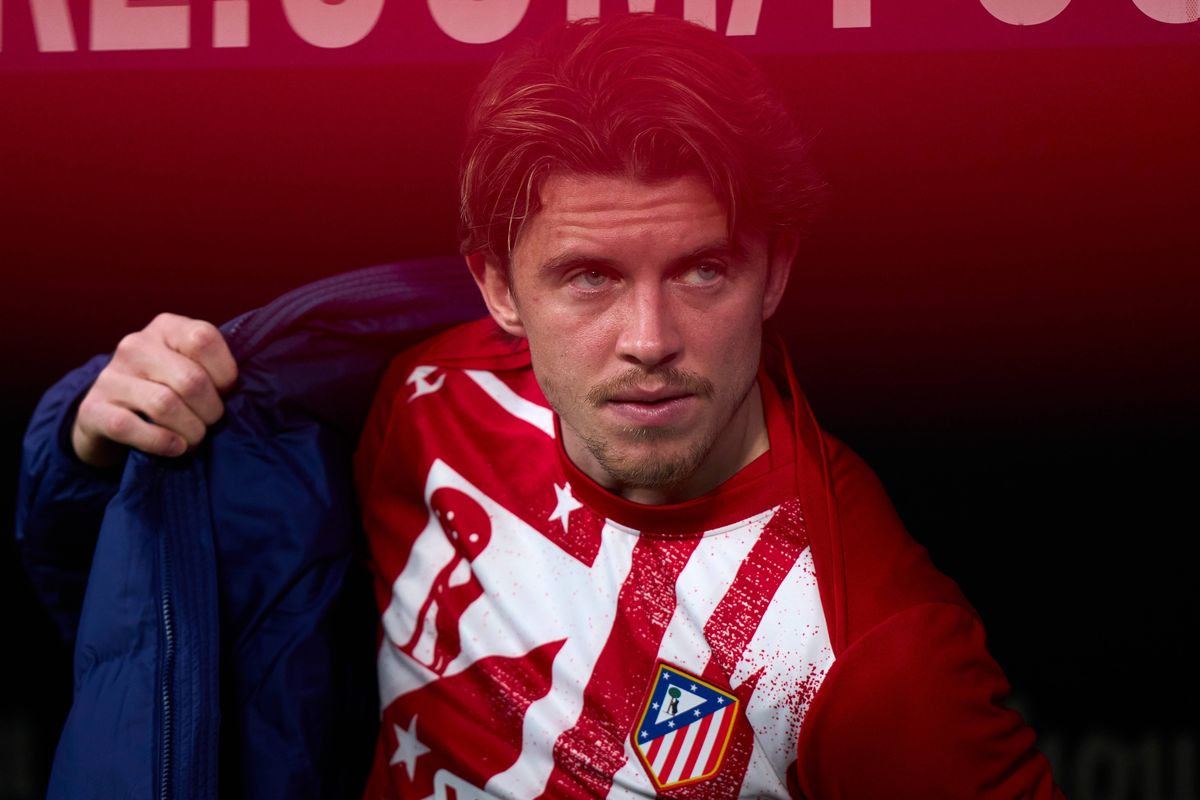 Conor Gallagher of Atletico de Madrid looks on prior the game the LaLiga EA Sports match between Atletico de Madrid and Levante UD at Riyadh Air Metropolitano