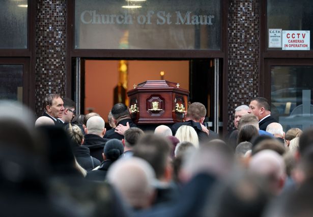 The remains of Mr O'Reilly  are carried into  St. Maur's Church, Rush  on Monday morning. He was one of two men who died in a three vehicle road traffic accident involving a bus, a car and a lorry early t last Monday morning. Picture:  Colin Keegan, Collins, Dublin.