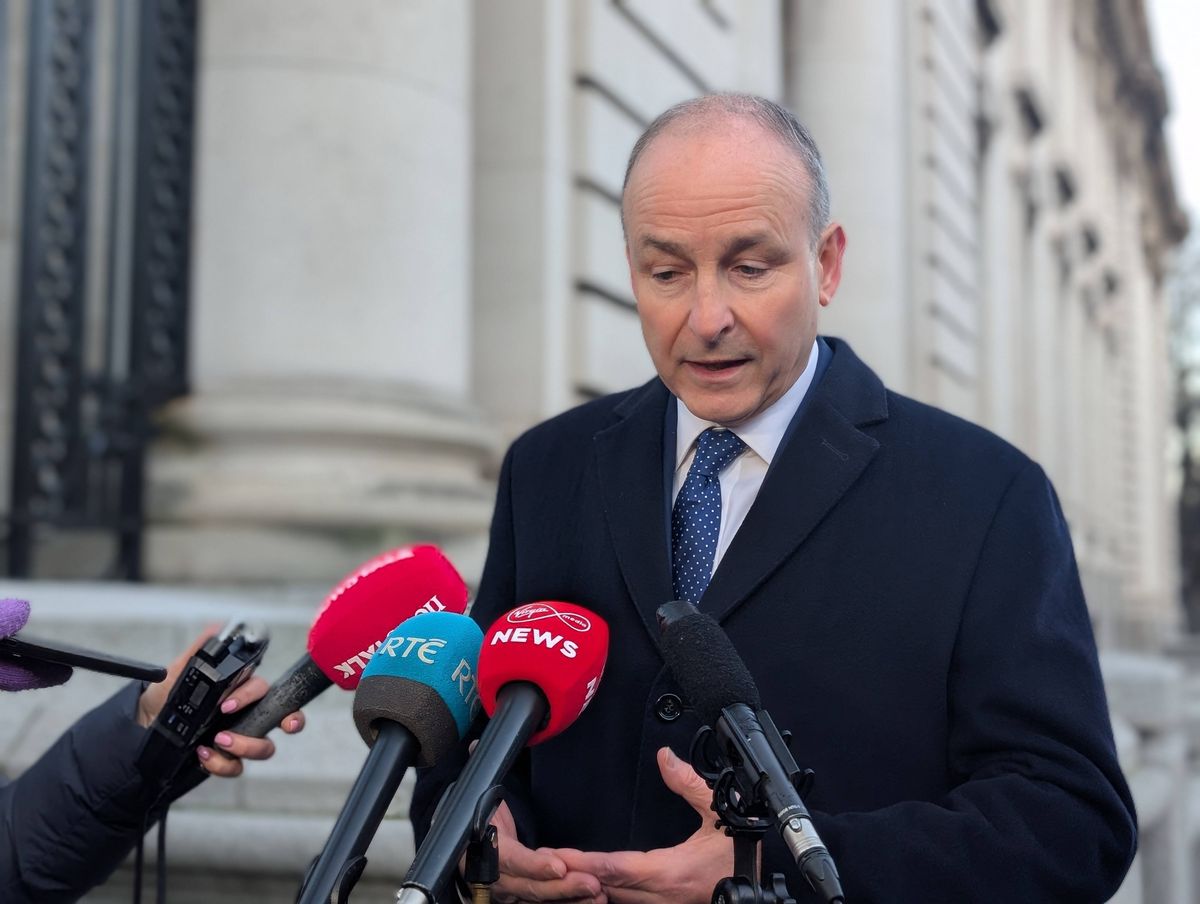 Taoiseach Micheal Martin speaking to reporters before a Cabinet meeting at Government Buildings, Dublin. Picture date: Tuesday December 16, 2025.