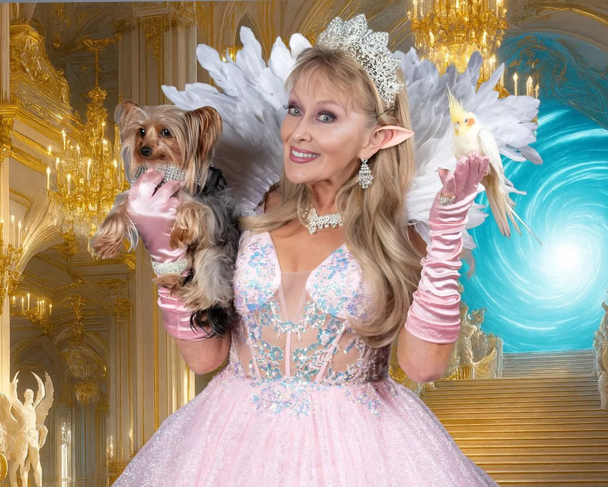 Twink (Adele King) pictured with her adorable dog Tayto and bird Timberlake who will be appearing with her in the show 