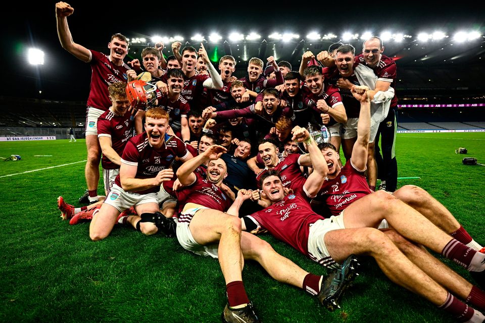 St Martin's players celebrate with the O'Neill Cup in Croke Park.