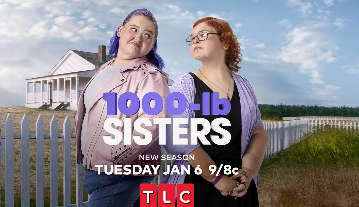 Amy Slaton and Tammy Slaton standing together in promo art for the new season of 1000 LB Sisters.