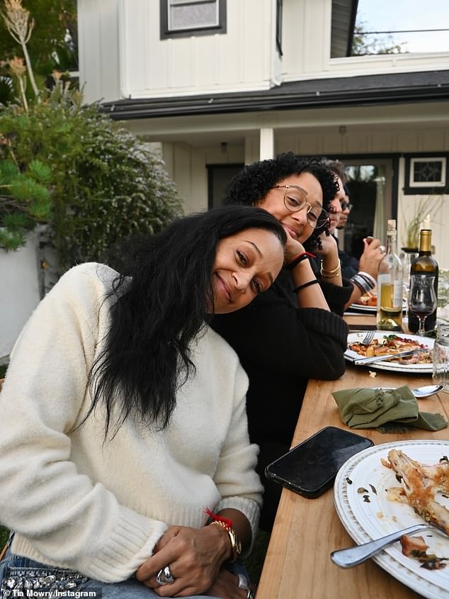 Tia (L, pictured November 27) gushed: 'We had done, like, this cute little commercial together and that was the first time we had done a job, I want to say maybe since 12 or 13 years ago. So it was a lot of fun. It felt like, you know, time didn't really pass'