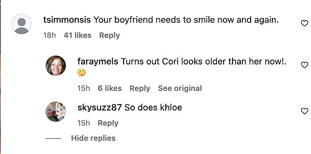 Fans were quick to roast him online, with one writing: 'Turns out Corey looks older than her now!'