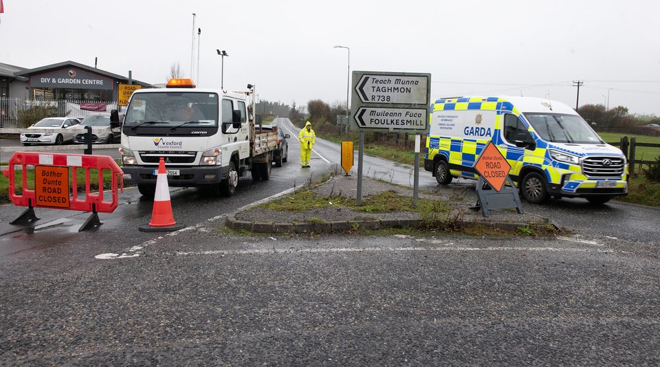 The R738 road from Larkin's Cross to Taghmon in Wexford was closed due to a fatal motorcyle accident on Monday morning. Pic: Jim Campbell