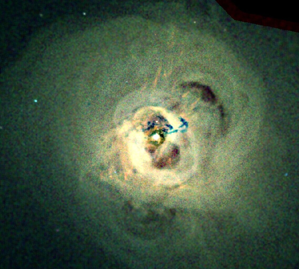 An accumulation of 270 hours of Chandra observations of the central regions of the Perseus galaxy cluster reveals evidence of the turmoil that has wracked the cluster for hundreds of millions of years (Credit : NASA/CXC/IoA/A.Fabian et al)