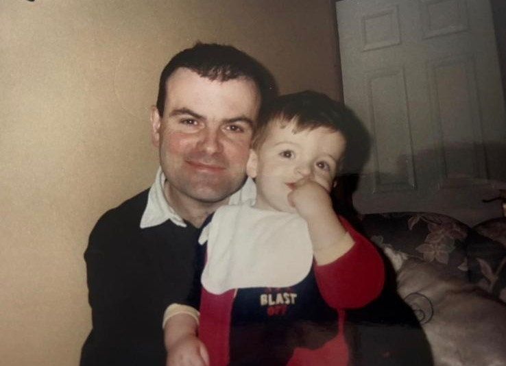 Andrew Brown as a child with his late father Seán Anthony Brown. 