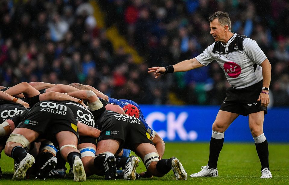 Referee Nigel Owens during the 2019 PRO14 final between Leinster and Glasgow Warriors at Celtic Park in Glasgow. Photo: Brendan Moran/Sportsfile