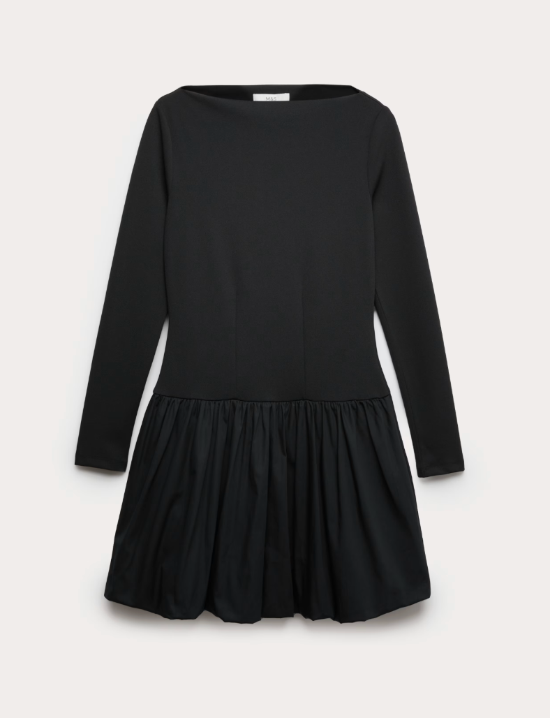 Bubble Hem Slash Neck Mini Dress Bubble Hem Slash Neck Mini Dress